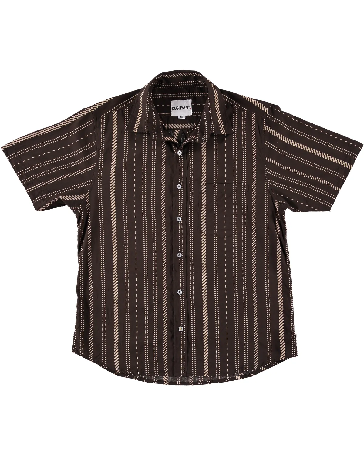 Hand Printed 'The Folk' Short Sleeve Shirt in Chocolate Stripes sold by Dushyant
