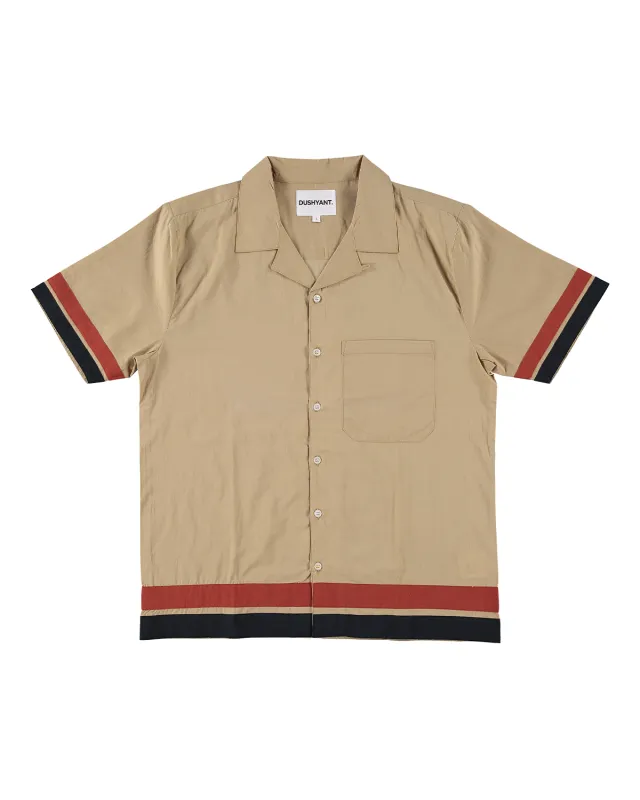 'The Don' Camp Collar Shirt in Khaki Ivy Stripe made by Dushyant