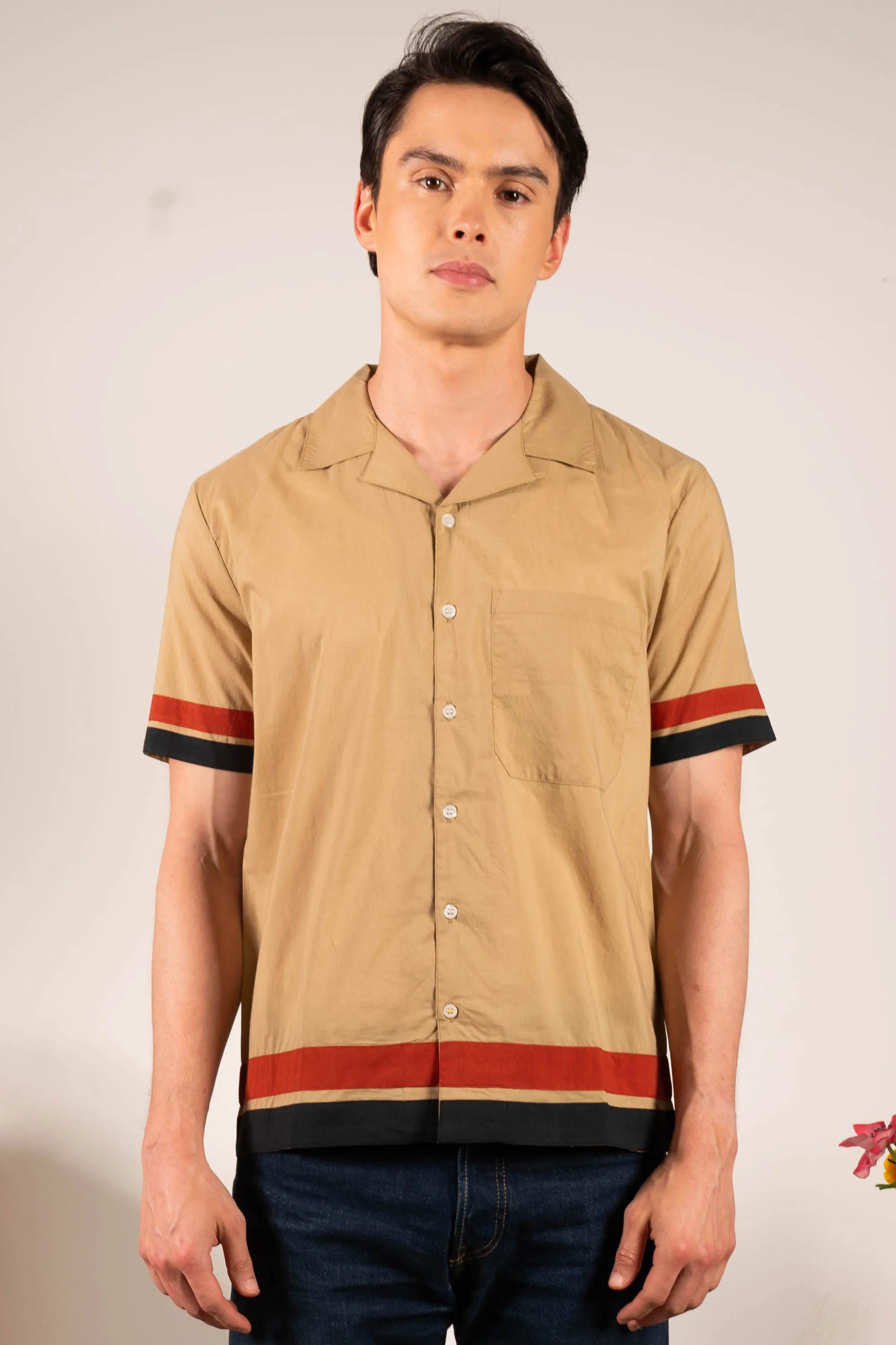 'The Don' Camp Collar Shirt in Khaki Ivy Stripe sold by Dushyant product image thumbnail 2