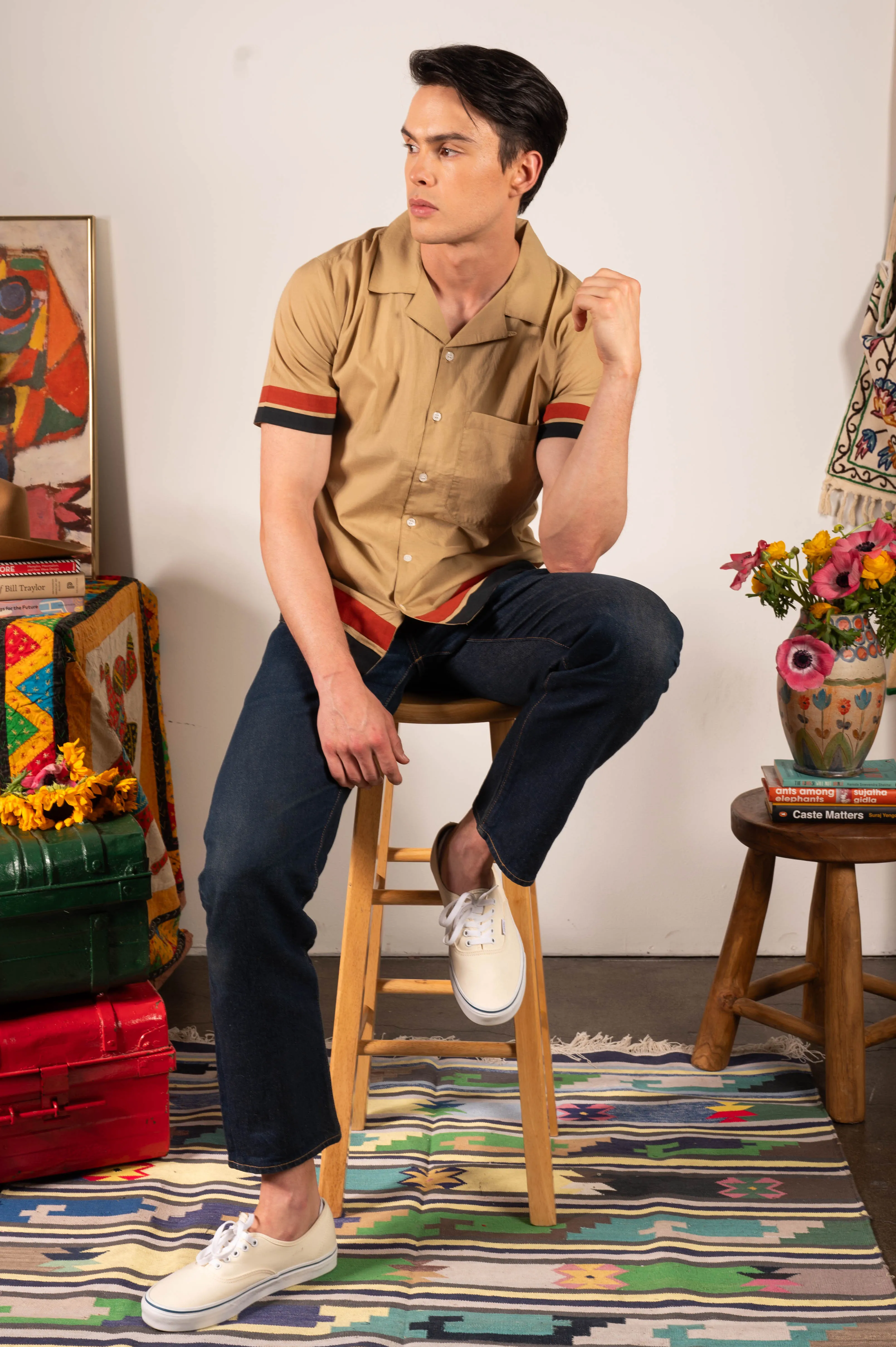 'The Don' Camp Collar Shirt in Khaki Ivy Stripe sold by Dushyant product image thumbnail 4