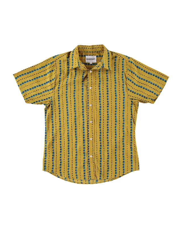 Hand Printed 'The Sheril' Short Sleeve Shirt in Mustard and Teal Print made by Dushyant