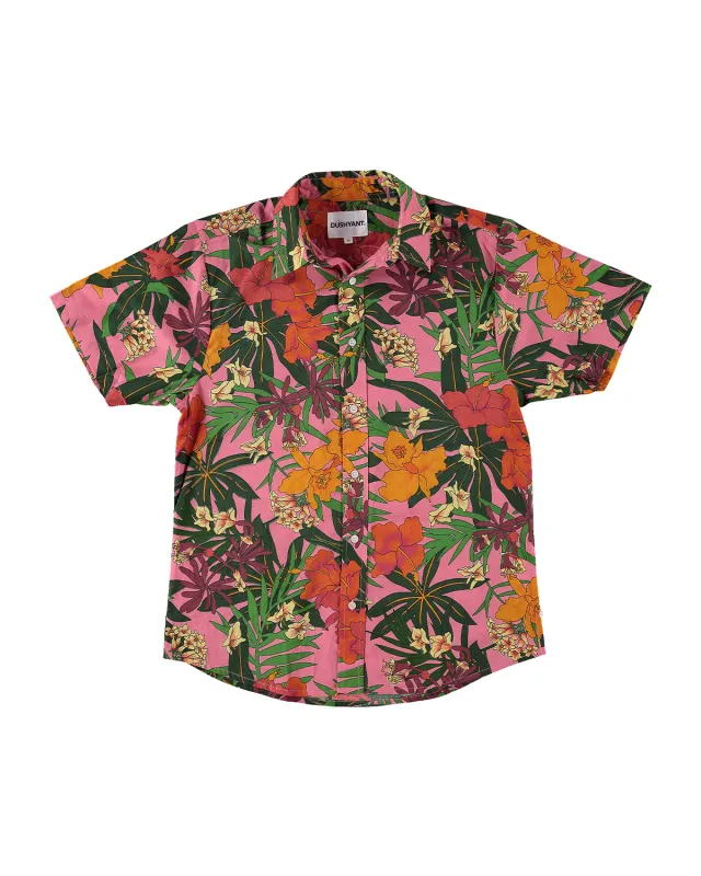 Hand Printed 'The Prat' Short Sleeve Shirt in Pink Floral print made by Dushyant