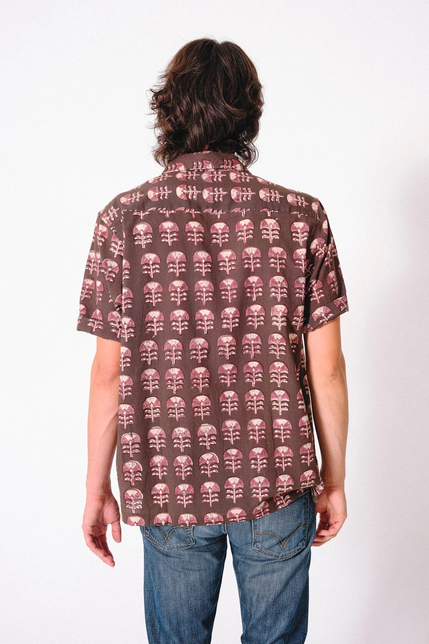 Hand Block Printed 'The Don' Camp Collar Shirt in Brown Tribal Motif sold by Dushyant product image thumbnail 5