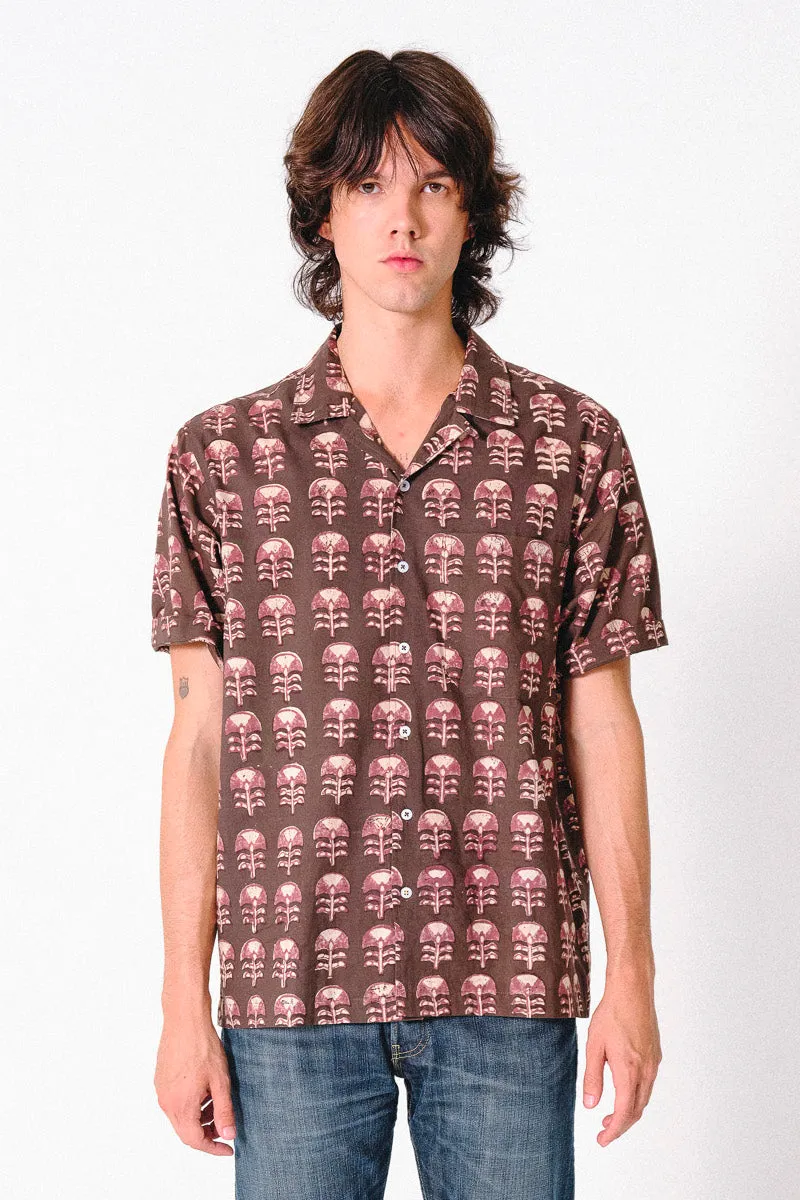 Hand Block Printed 'The Don' Camp Collar Shirt in Brown Tribal Motif sold by Dushyant product image thumbnail 2