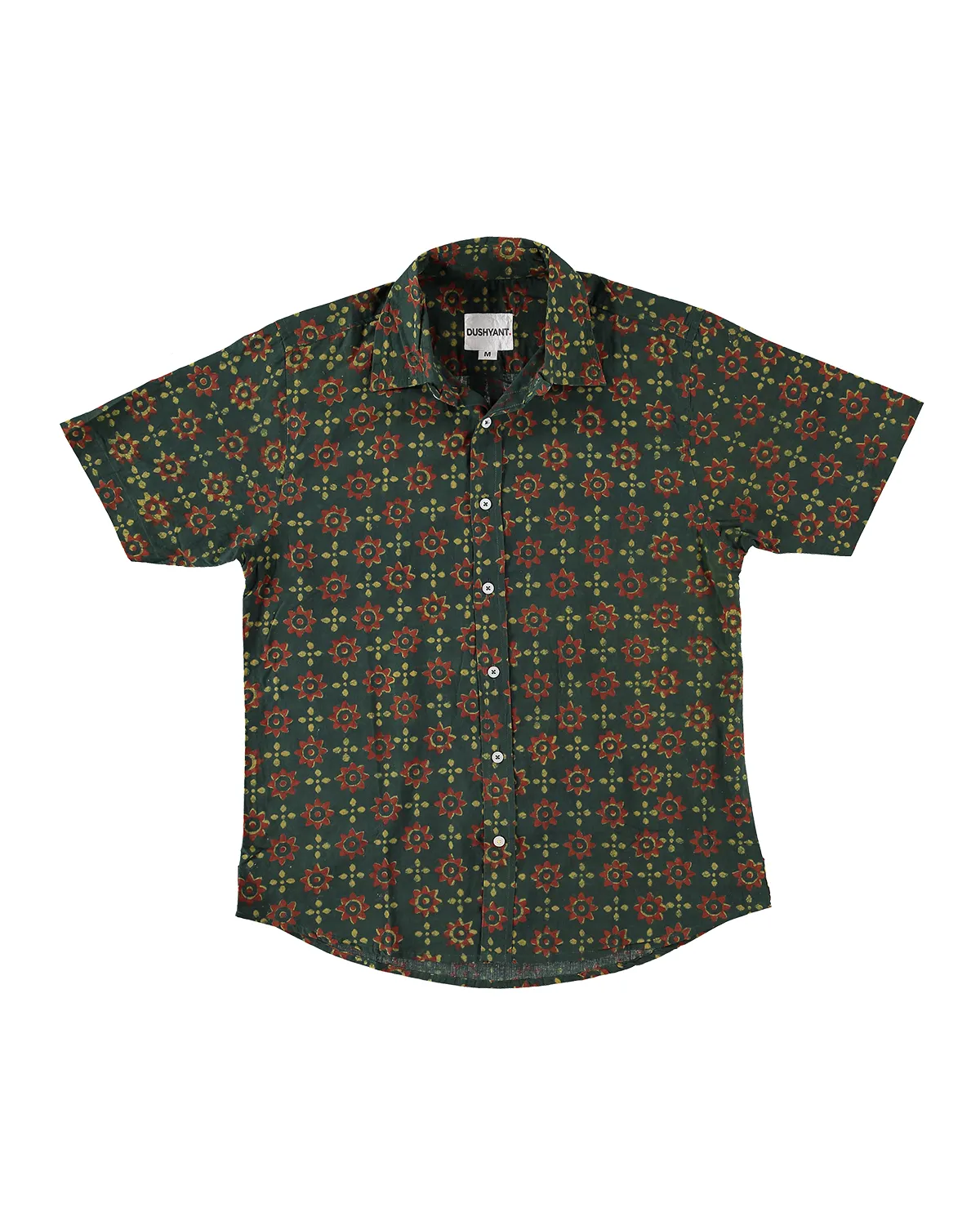 Hand Block Printed 'The Sufi' Short Sleeve Shirt in Green and Red print sold by Dushyant