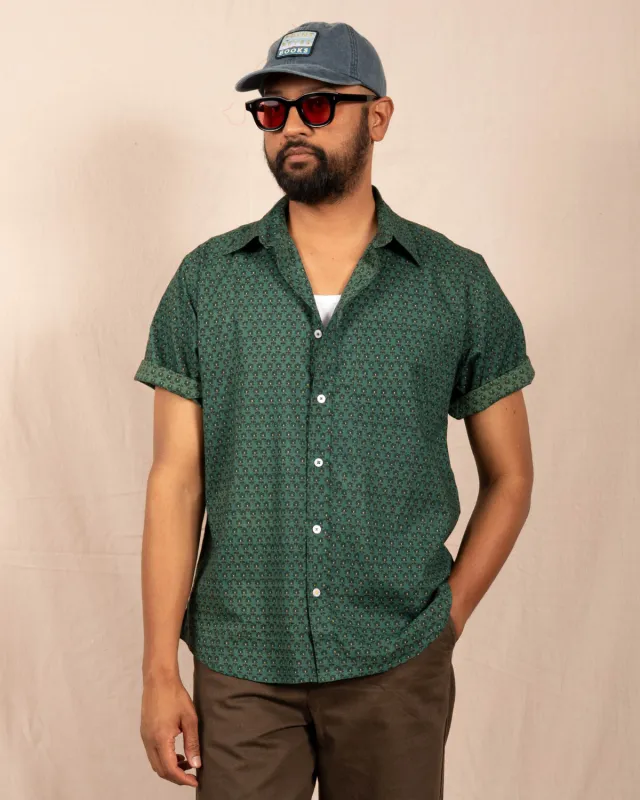 'The Folk' Shirt in Teal Motif Print made by Dushyant