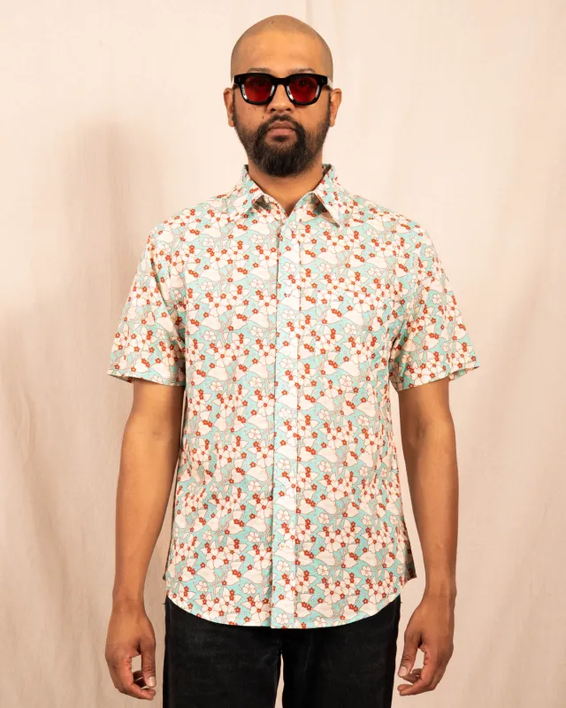 'The Folk' Shirt in Turquoise Floral Print made by Dushyant