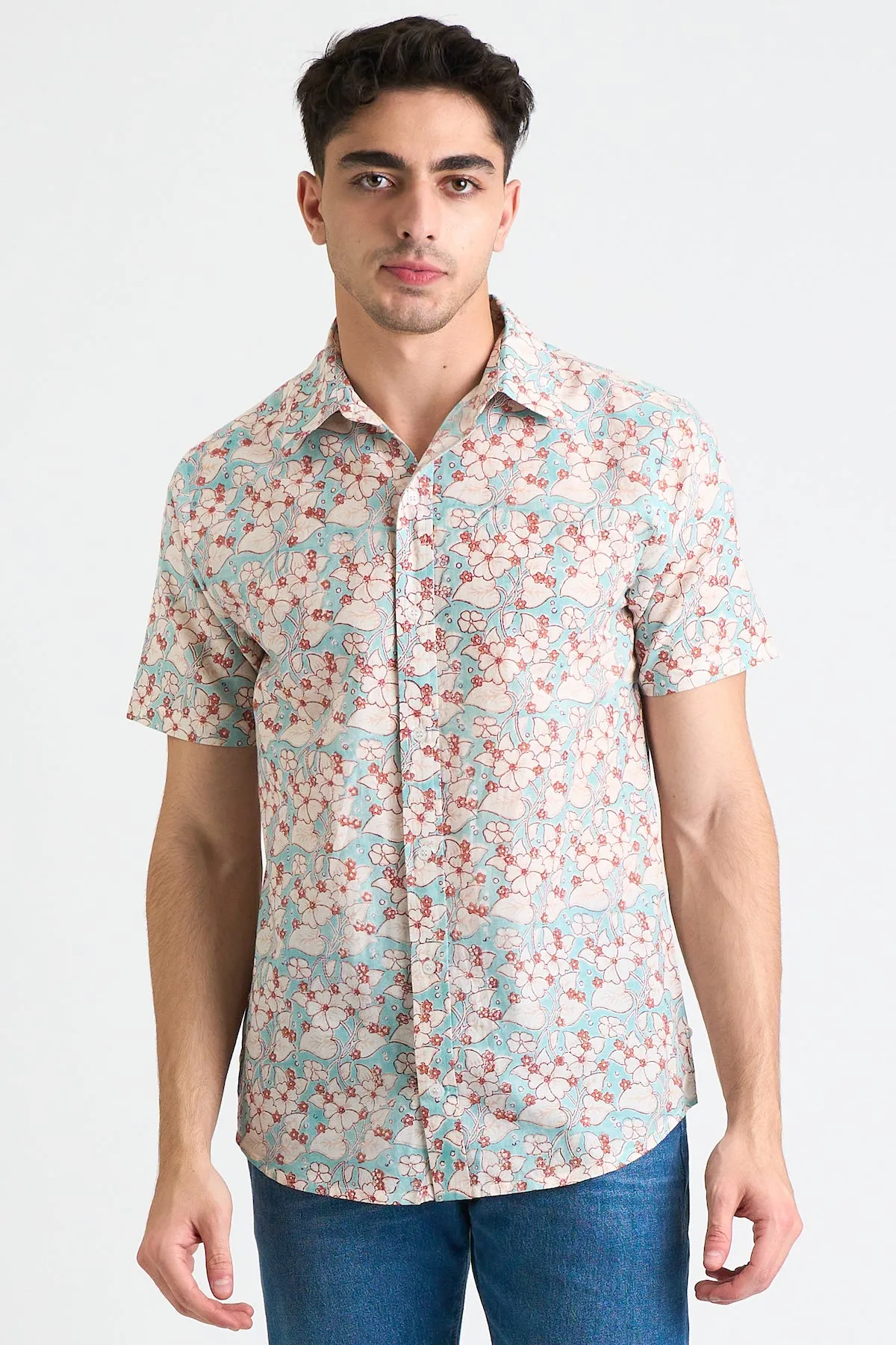 'The Folk' Shirt in Turquoise Floral Print sold by Dushyant product image thumbnail 2