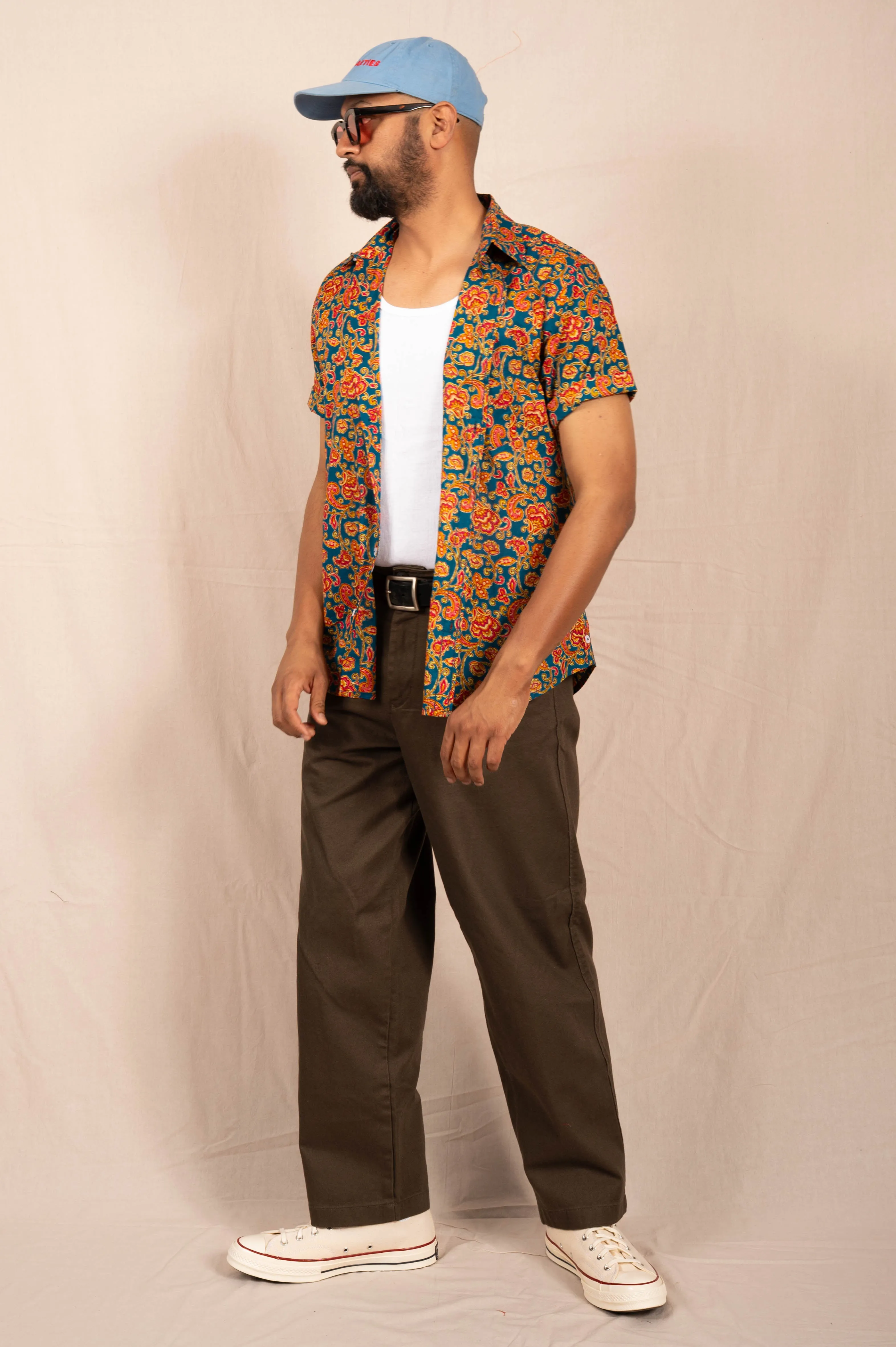 'The Folk' Shirt in Blue and Red Agra Floral Print sold by Dushyant product image thumbnail 4