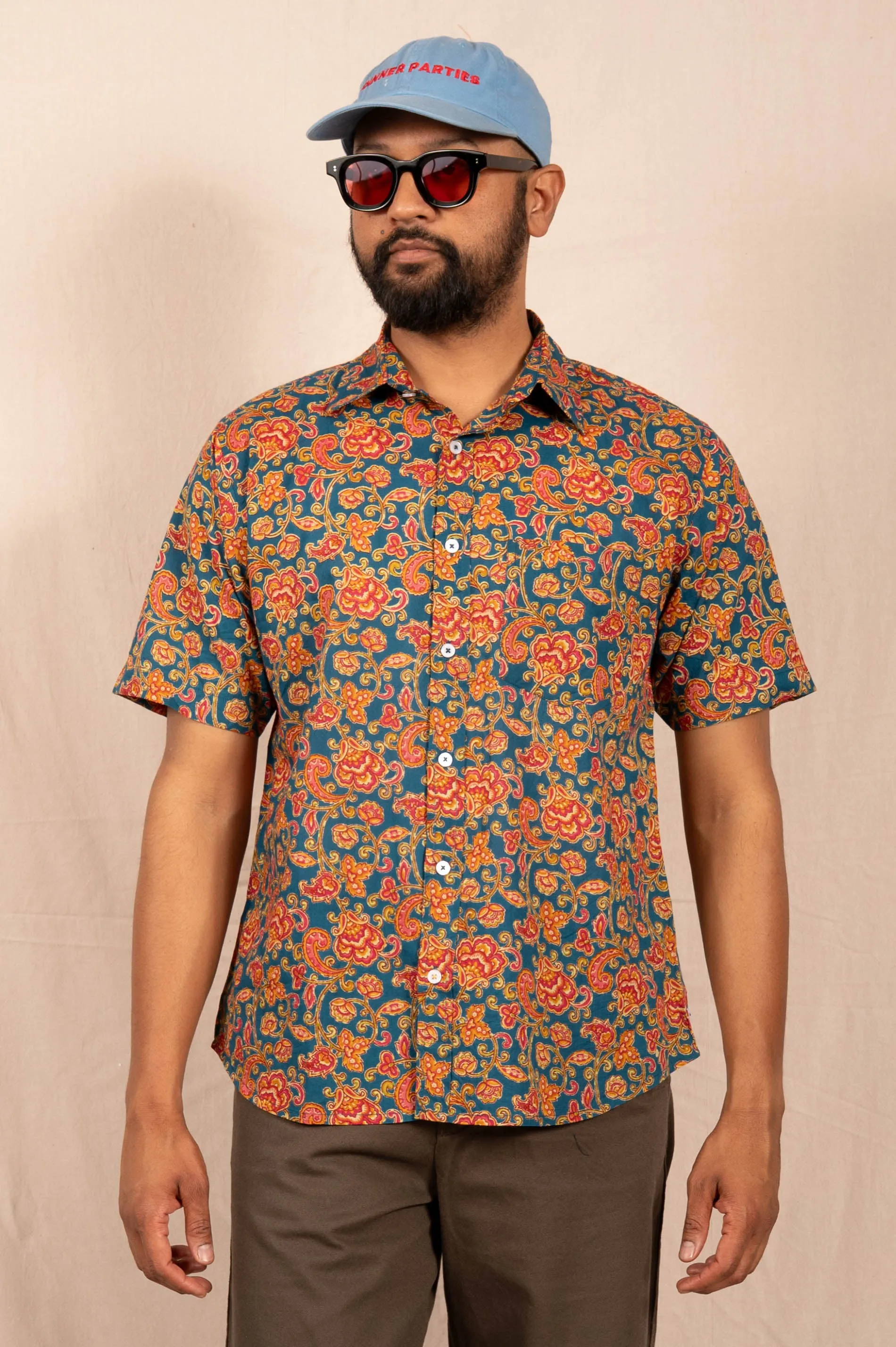 'The Folk' Shirt in Blue and Red Agra Floral Print sold by Dushyant product image thumbnail 3