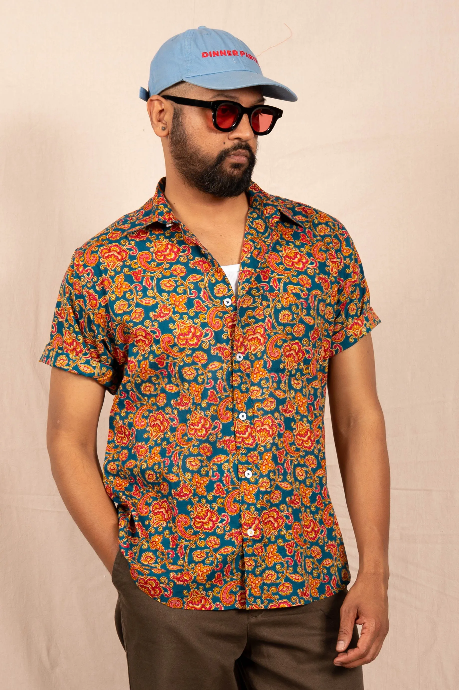 'The Folk' Shirt in Blue and Red Agra Floral Print sold by Dushyant product image thumbnail 2