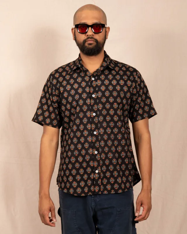 'The Folk' Shirt in Black Peony Print made by Dushyant