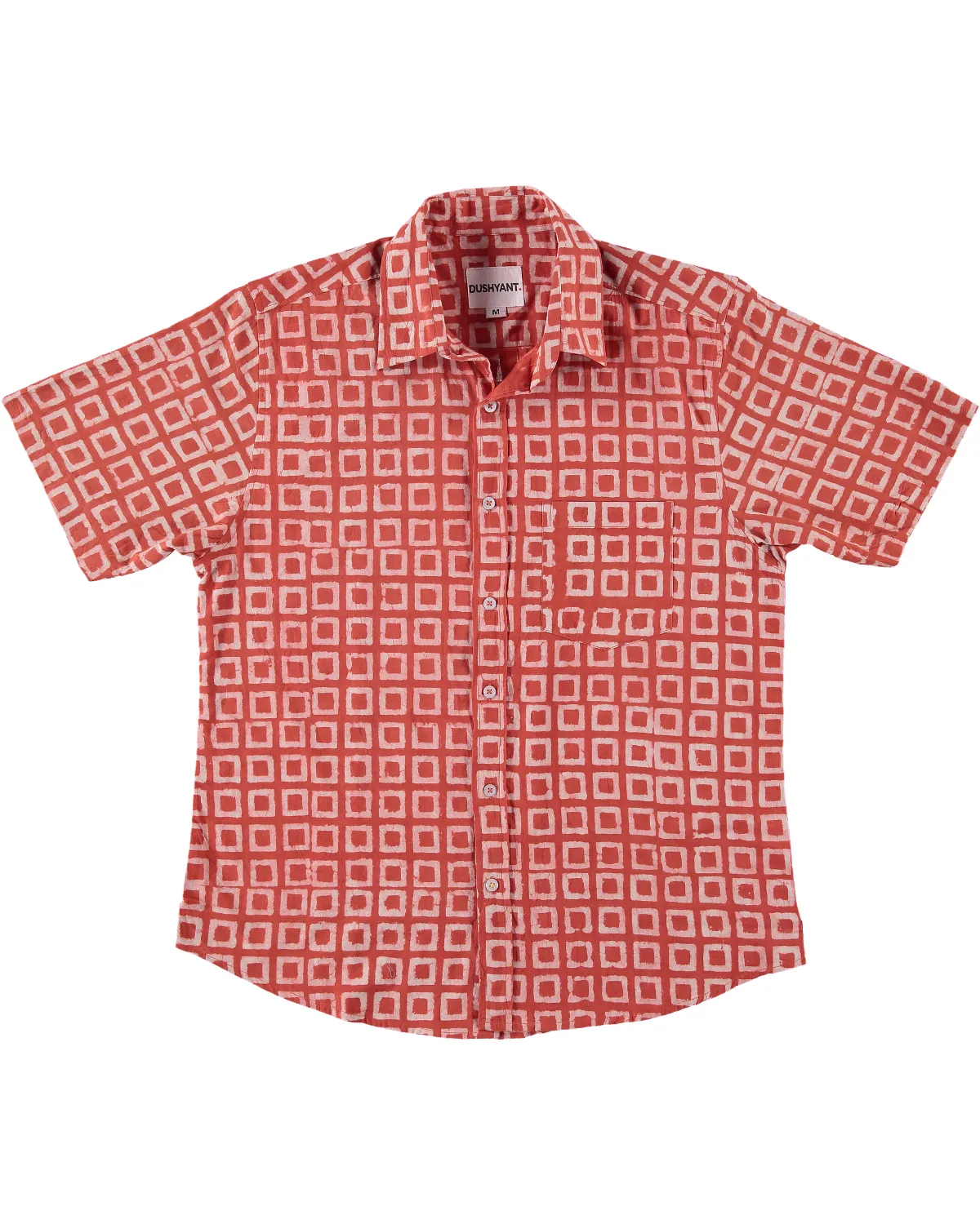 Hand Block Printed 'The Folk' Short Sleeve Shirt in Vintage Red Box sold by Dushyant