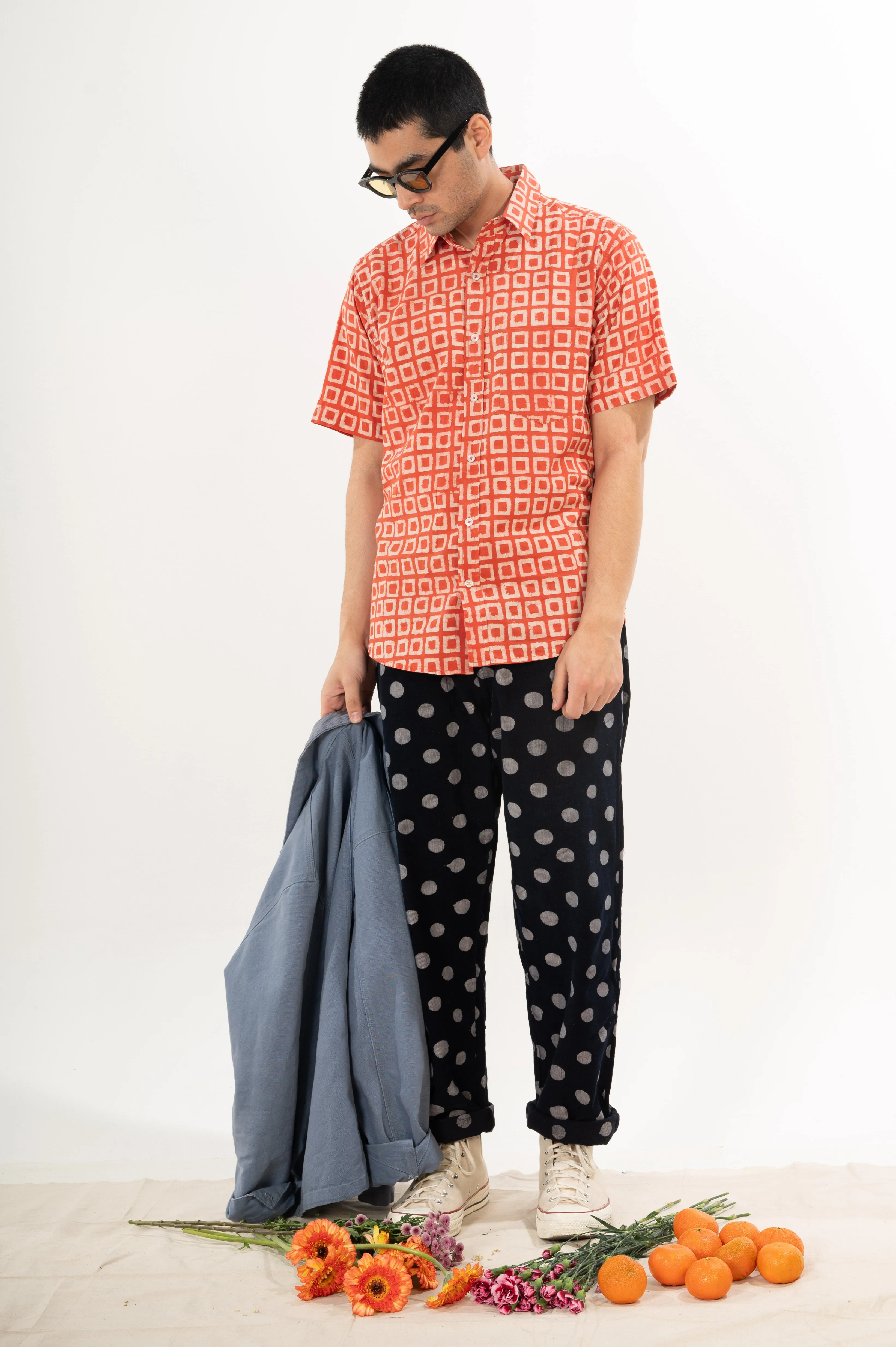 Hand Block Printed 'The Folk' Short Sleeve Shirt in Vintage Red Box sold by Dushyant product image thumbnail 5