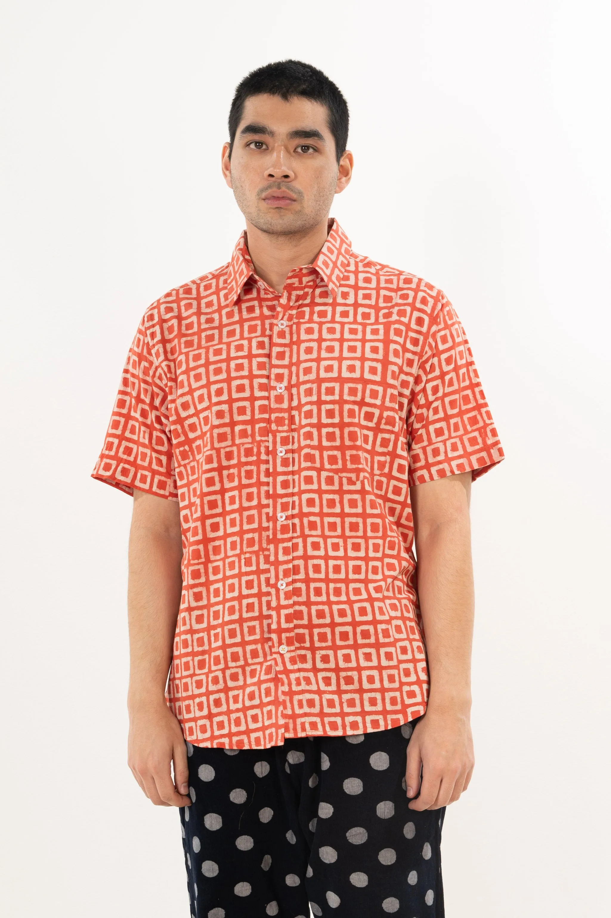 Hand Block Printed 'The Folk' Short Sleeve Shirt in Vintage Red Box sold by Dushyant product image thumbnail 2
