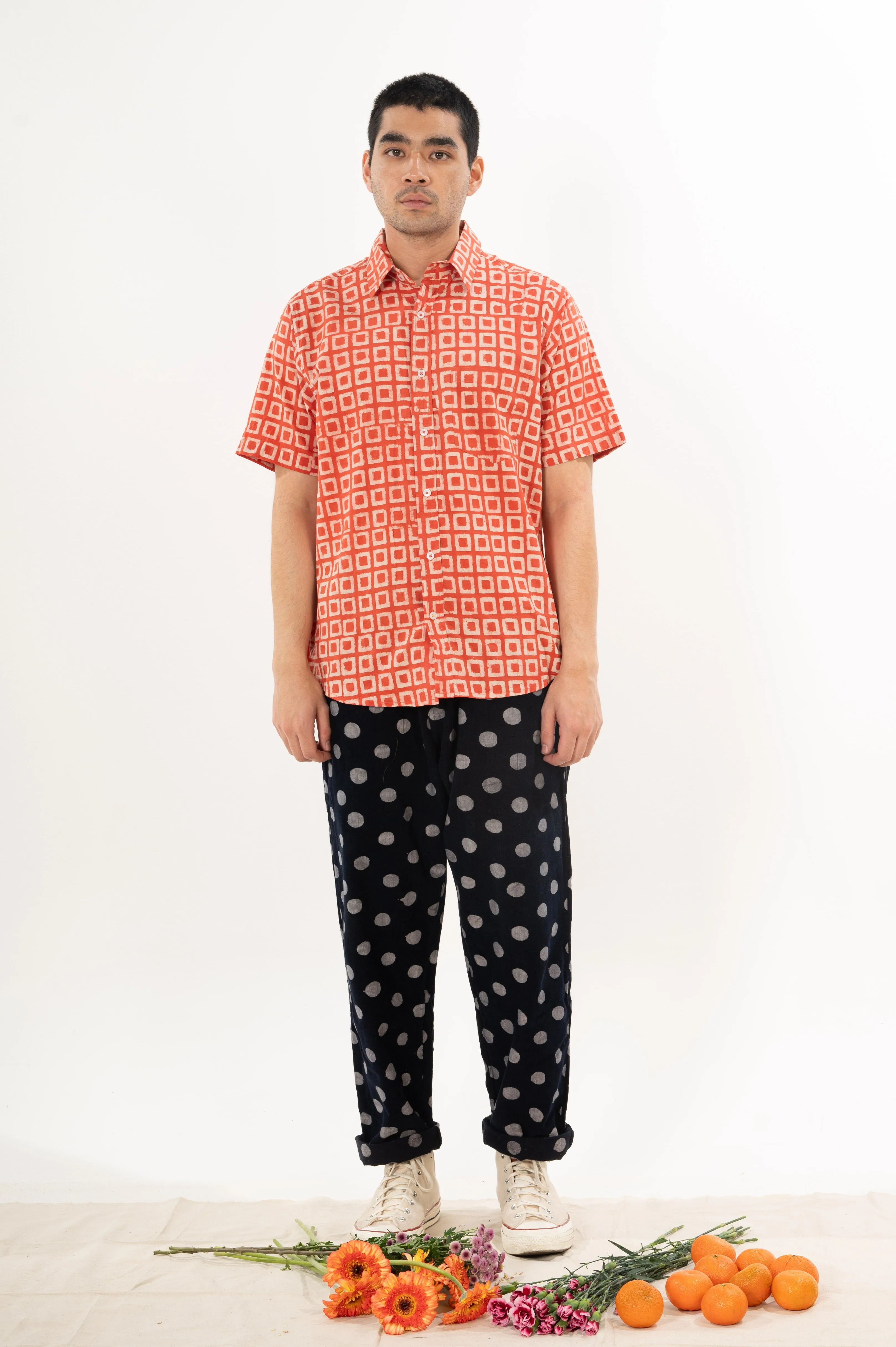 Hand Block Printed 'The Folk' Short Sleeve Shirt in Vintage Red Box sold by Dushyant product image thumbnail 3
