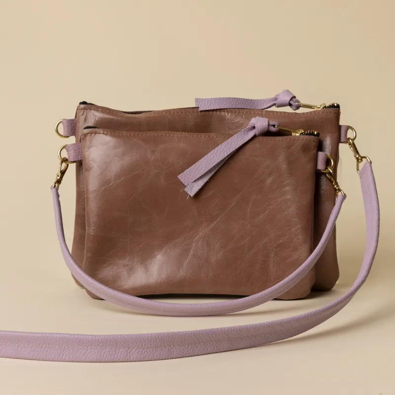 Lavender Champagne/Upcycled Coffee Crossbody made by Baqette