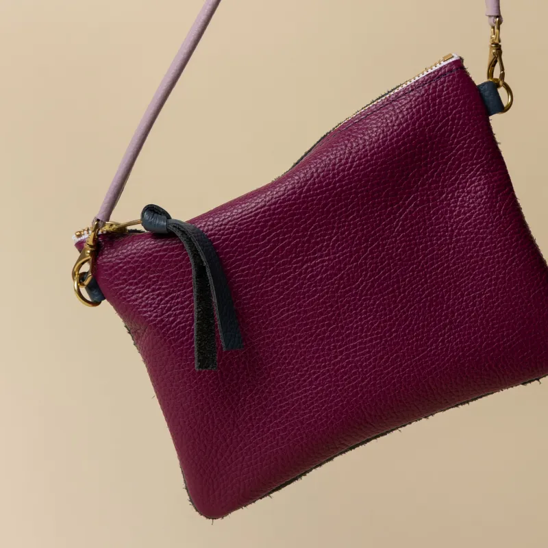 Magenta/Upcycled Dusty Blue Suede Crossbody made by Baqette