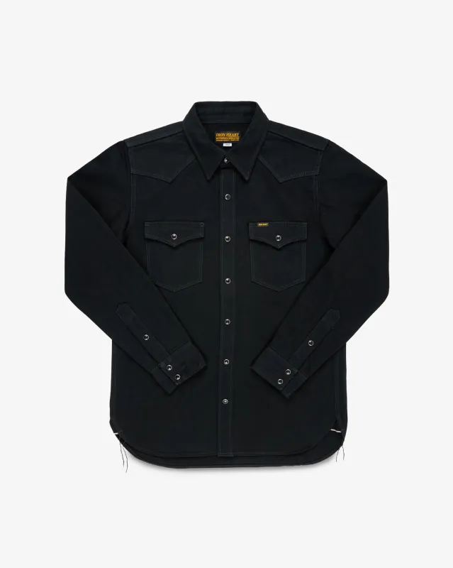 12oz Selvedge Denim Western Shirt "The Johnny Cash III" - Black sold by Iron Heart
