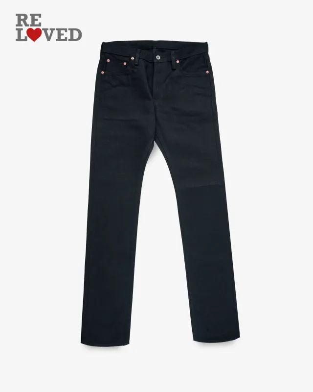 21oz Selvedge Denim Slim Cut Jeans - Superblack Non-Fade (IH-555S-SBG) Tag 35, Hemmed to 35.5'' sold by Iron Heart