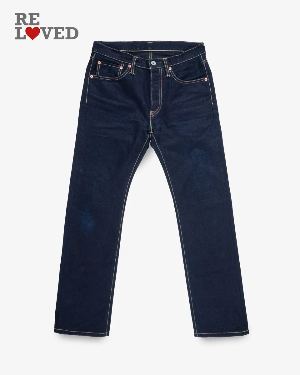 14oz Selvedge Denim Slim Straight Cut Jeans - Indigo/Black (IH-666s-142ib) Tag 31, hemmed to 30.5" sold by Iron Heart
