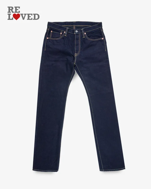 14oz Selvedge Denim Slim Straight Cut Jeans - Indigo/Black (IH-666s-142ib) Tag 32, hemmed to 31.0" sold by Iron Heart