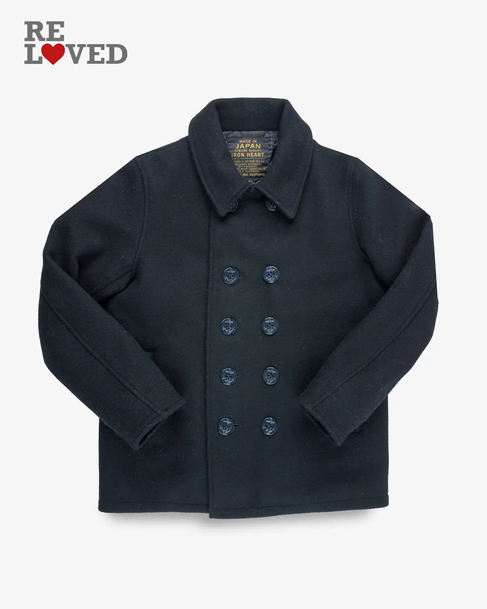 Water Repellent Melton Wool Pea Coat - Black (IHW-14) Size Small sold by Iron Heart