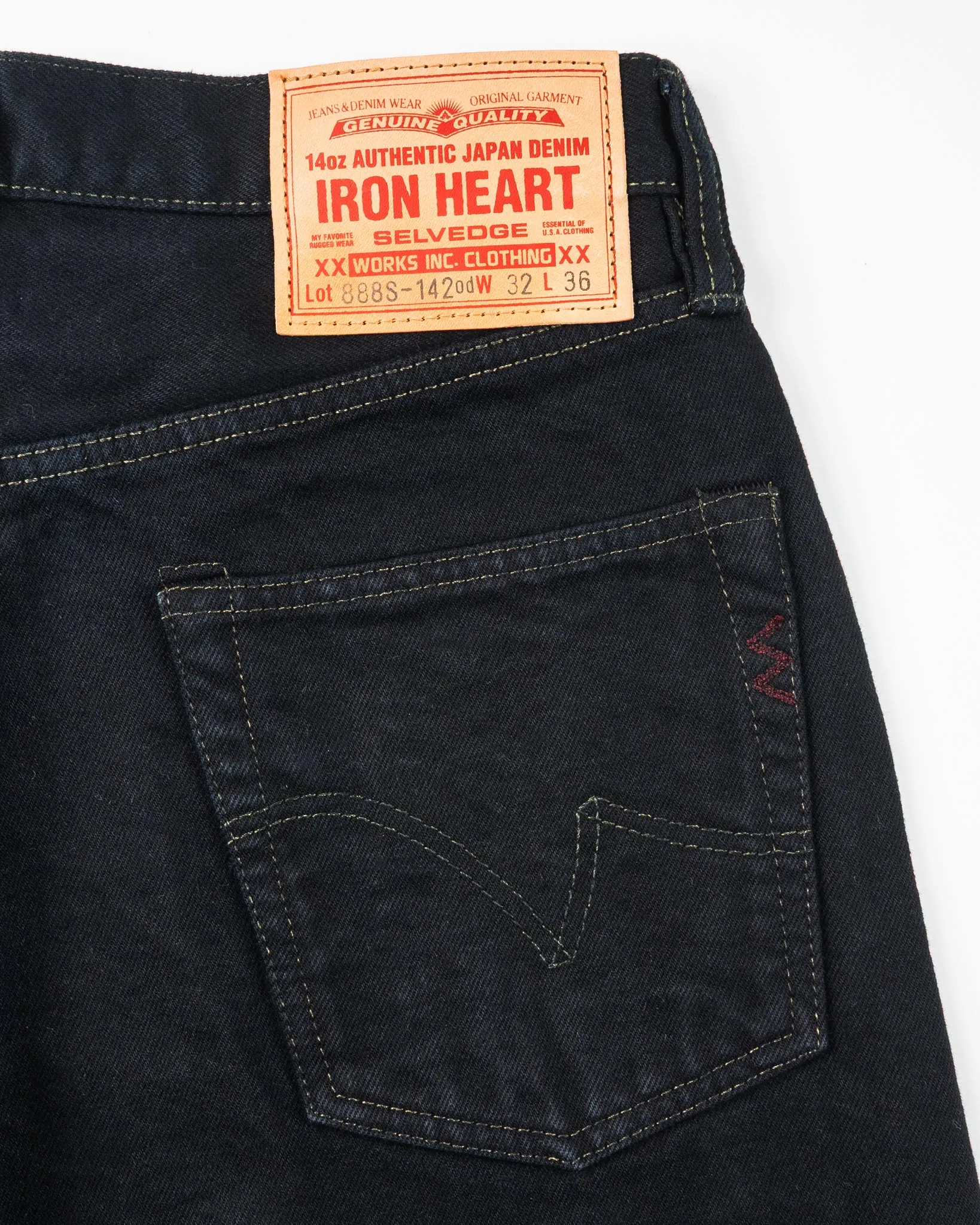 14oz Selvedge Denim Relaxed Tapered Cut Jeans - Indigo Overdyed Black sold by Iron Heart product image thumbnail 5