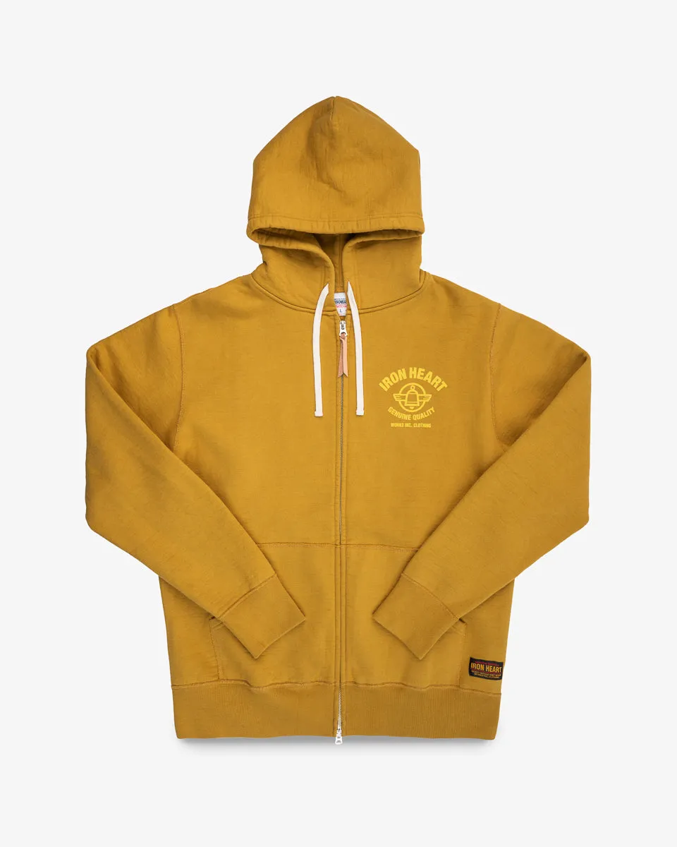 Printed 14oz Ultra Heavyweight Loopwheel Cotton Zippered Hoodie - Mustard sold by Iron Heart