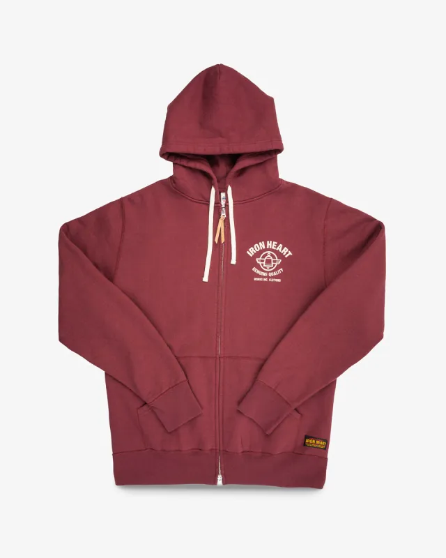 Printed 14oz Ultra Heavyweight Loopwheel Cotton Zippered Hoodie - Burgundy sold by Iron Heart