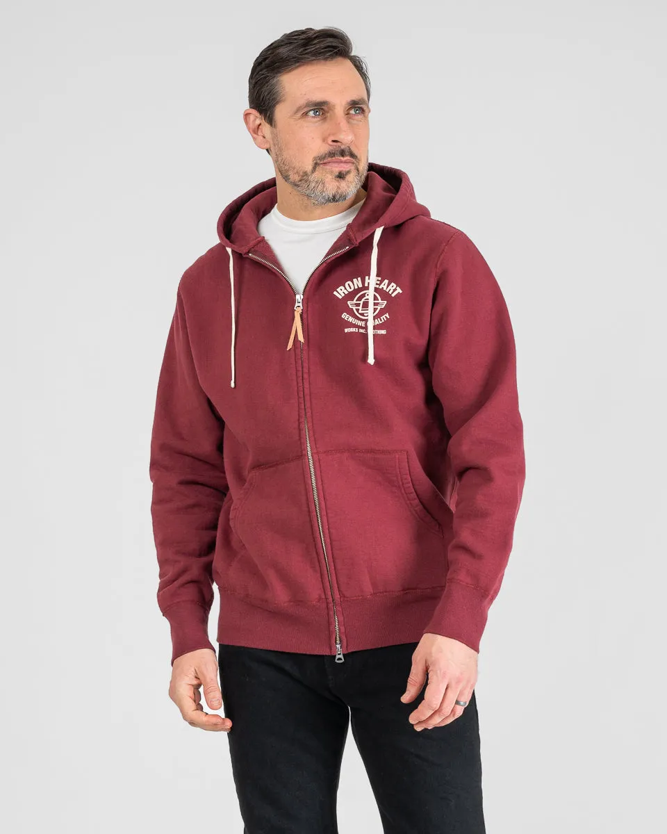 Printed 14oz Ultra Heavyweight Loopwheel Cotton Zippered Hoodie - Burgundy sold by Iron Heart product image thumbnail 2