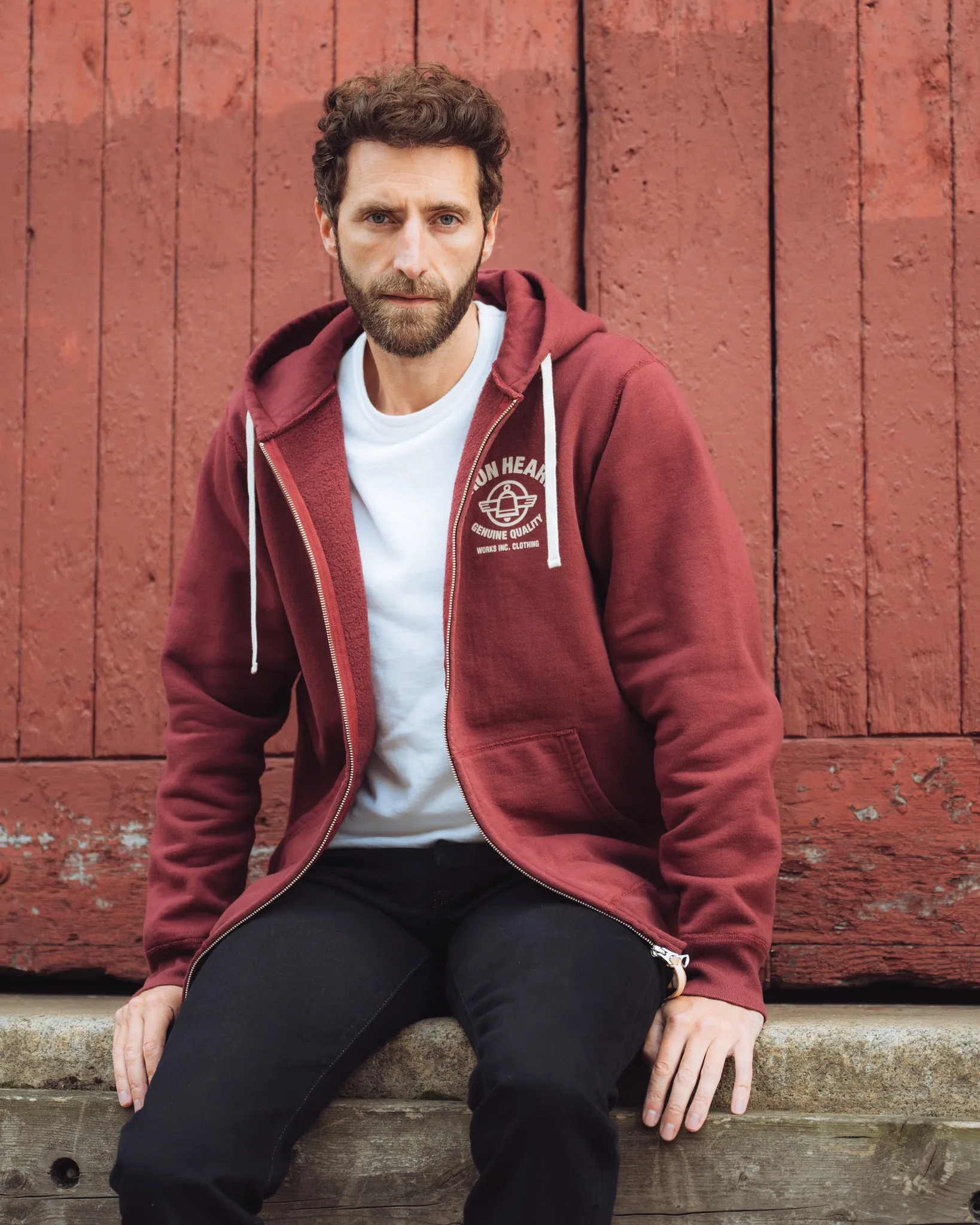 Printed 14oz Ultra Heavyweight Loopwheel Cotton Zippered Hoodie - Burgundy sold by Iron Heart product image thumbnail 3