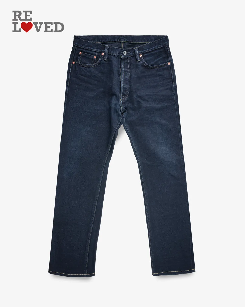 21oz Selvedge Denim Relaxed Tapered Cut Jeans - Indigo Overdyed Black (IH-888s-21od) Tag 36, Hemmed to 32.5" sold by Iron Heart