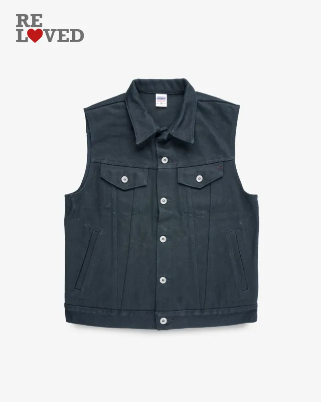 21oz Selvedge Denim Modified Type III Vest - Indigo Overdyed Black (IH-526SVod) Size Medium sold by Iron Heart