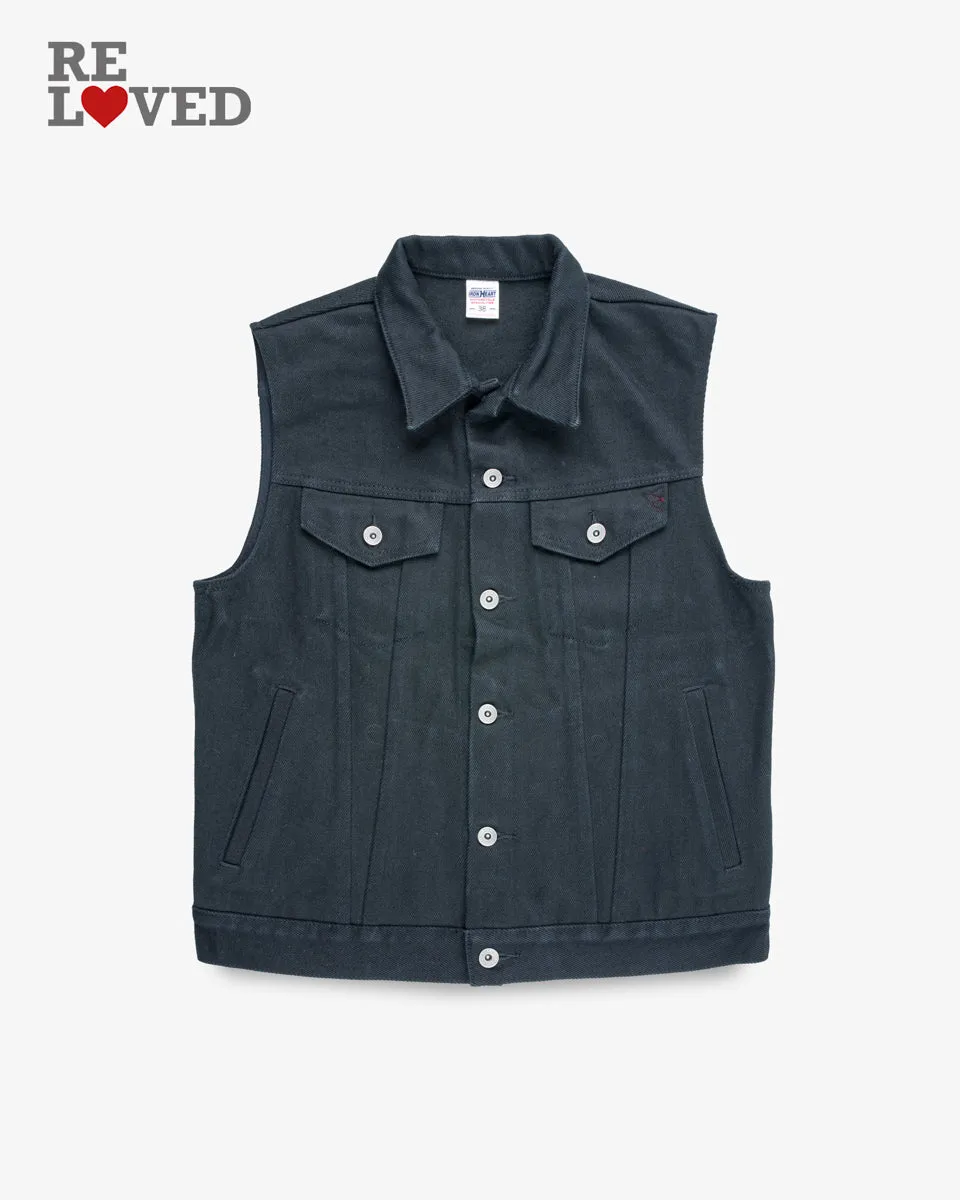 21oz Selvedge Denim Modified Type III Vest - Indigo Overdyed Black (IH-526SVod) Size Medium sold by Iron Heart