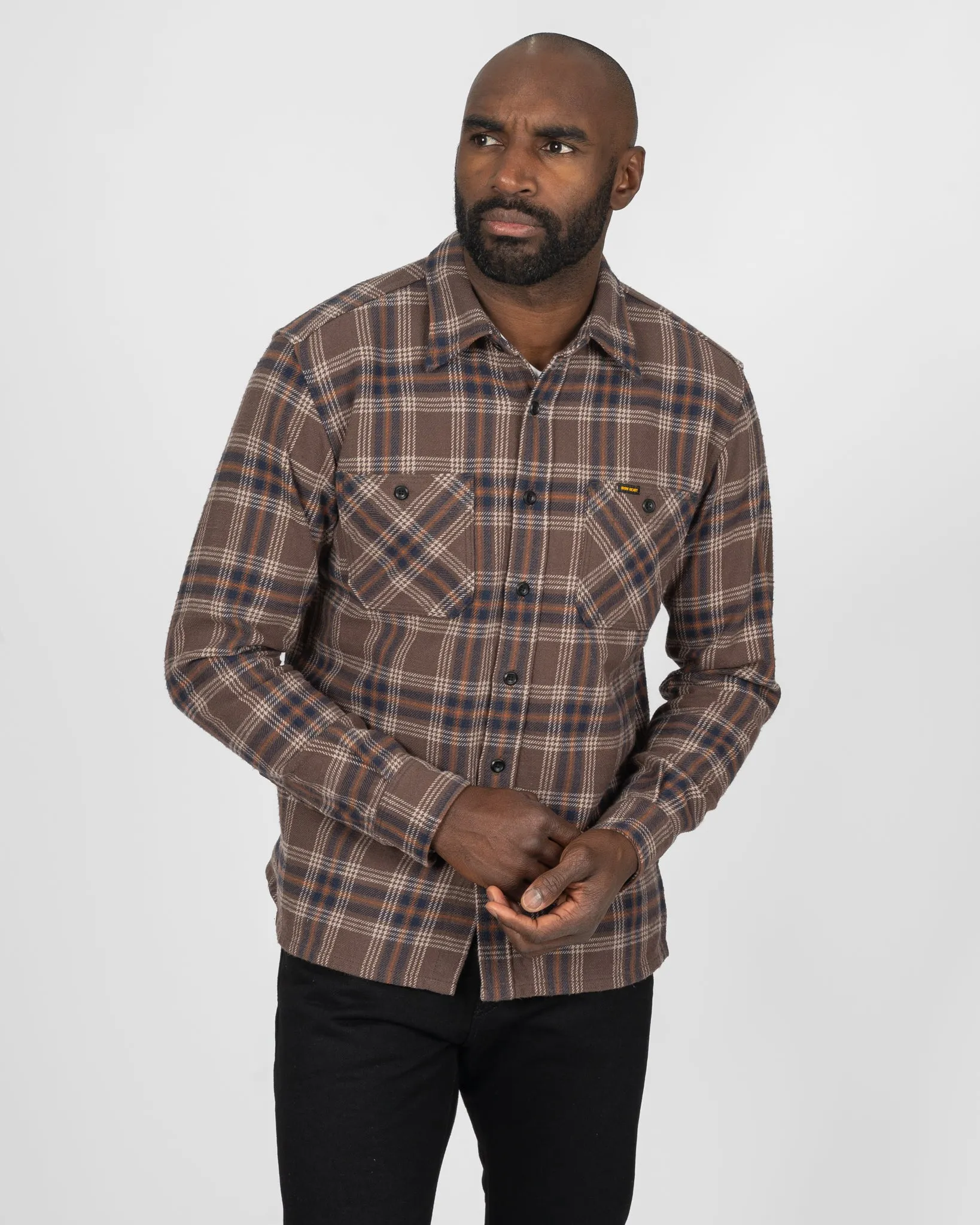 Slubby Heavy Flannel Check Work Overshirt - Brown sold by Iron Heart product image thumbnail 2