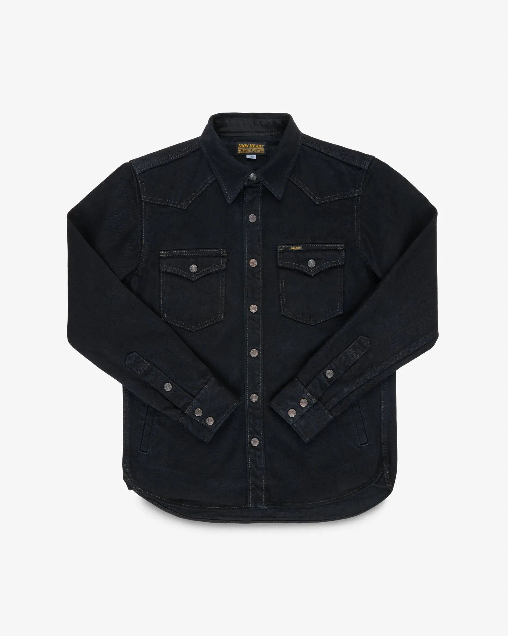 18oz Vintage Selvedge Denim CPO Shirt - Indigo Overdyed Black sold by Iron Heart