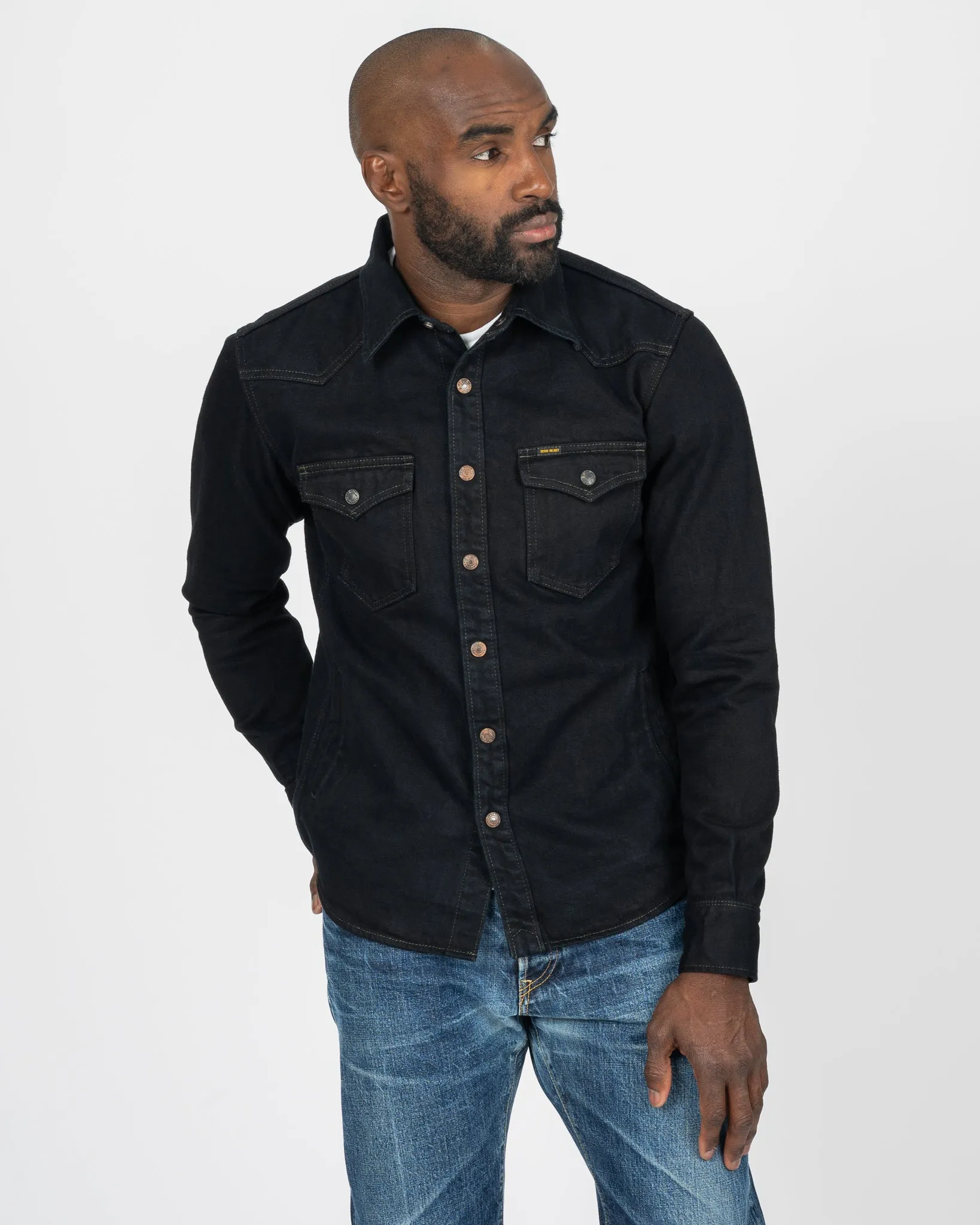18oz Vintage Selvedge Denim CPO Shirt - Indigo Overdyed Black sold by Iron Heart product image thumbnail 2