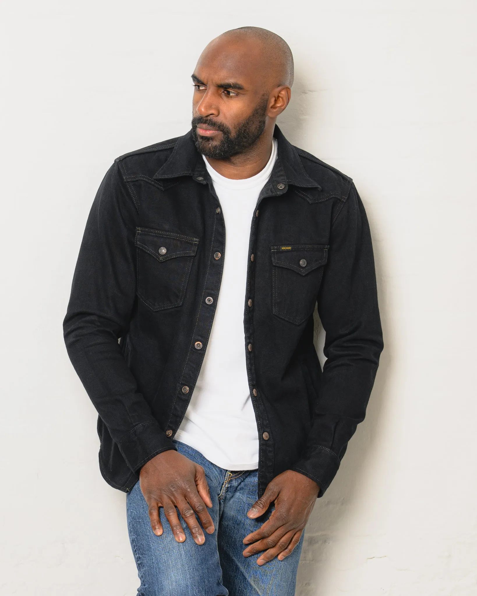 18oz Vintage Selvedge Denim CPO Shirt - Indigo Overdyed Black sold by Iron Heart product image thumbnail 4