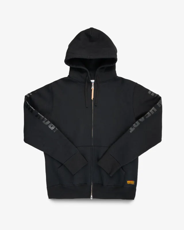 Printed 14oz Ultra Heavyweight Loopwheel Cotton Zippered Hoodie - Black sold by Iron Heart