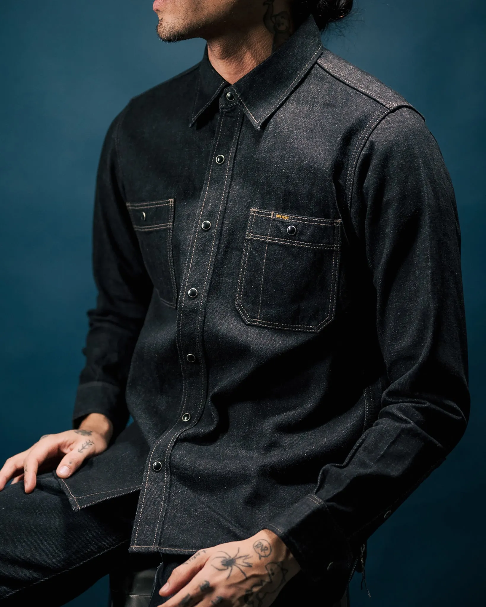 12oz Selvedge Denim Work Shirt With Snaps - Black sold by Iron Heart product image thumbnail 4