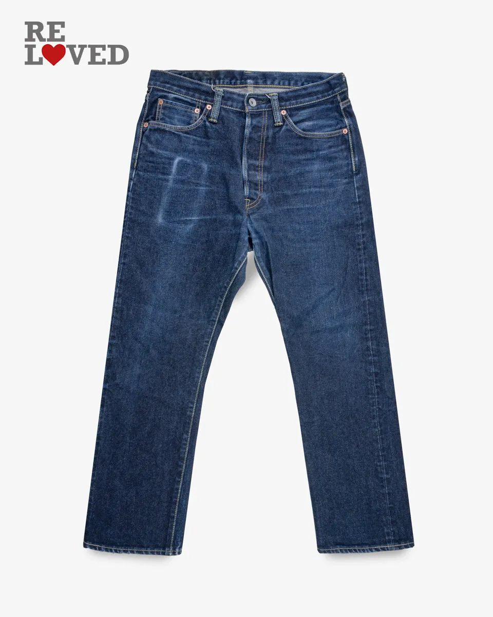 14oz Selvedge Denim Medium/High Rise Tapered Cut Jeans - Indigo (IH-888S-142) Tag 33, Hemmed to 27.1" sold by Iron Heart