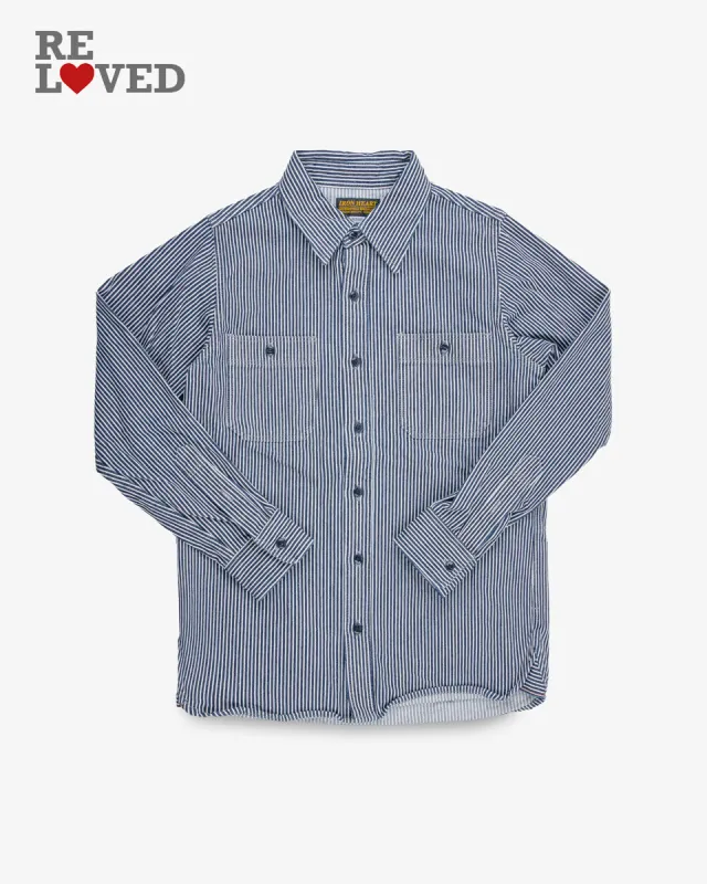 12oz Hickory Stripe Work Shirt - Indigo (IHSH-274-IND) Size Medium sold by Iron Heart