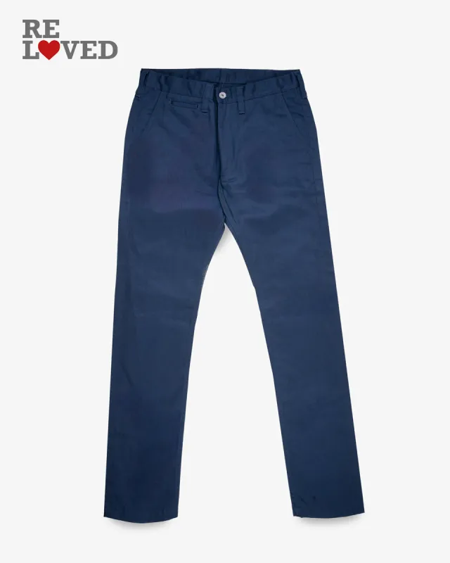 9oz Mercerised Selvedge Cotton Relaxed Tapered Cut Chinos - Navy (IH-727-NAV) Tag 31, Hemmed to 33.5" sold by Iron Heart