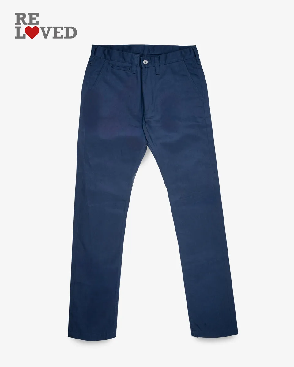 9oz Mercerised Selvedge Cotton Relaxed Tapered Cut Chinos - Navy (IH-727-NAV) Tag 31, Hemmed to 33.5" sold by Iron Heart