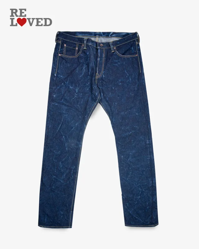 21/23oz Ultra Heavy Raw Selvedge Denim Slim Cut Jeans - Indigo (IH-555s-UHR) Tag 40, Hemmed to 35.5" sold by Iron Heart