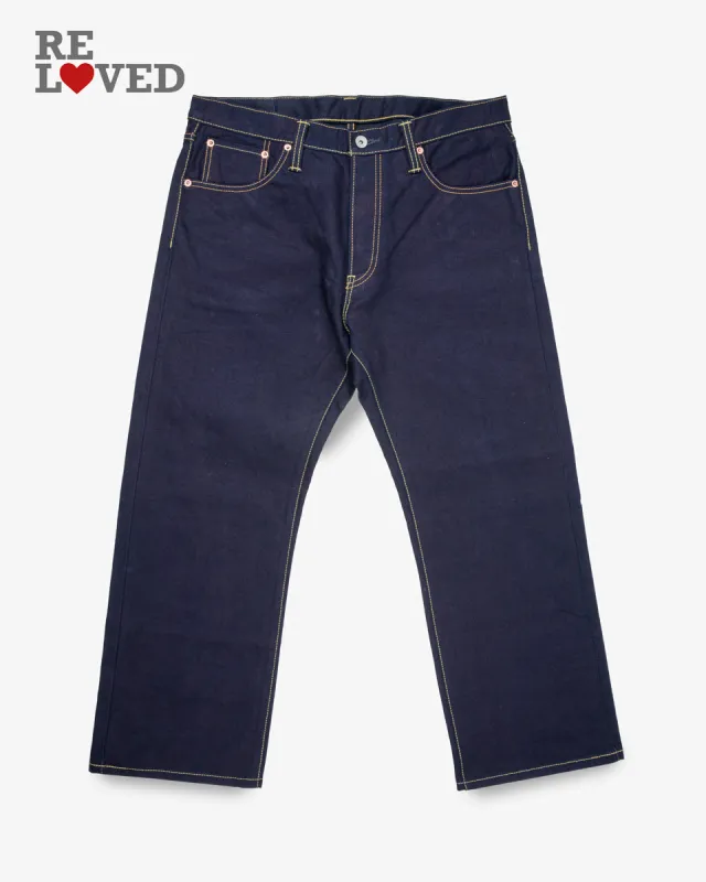 14oz Selvedge Denim Straight Cut Jeans - Indigo/Black (IH-634s-142ib) Tag 36, Hemmed to 27.0" sold by Iron Heart