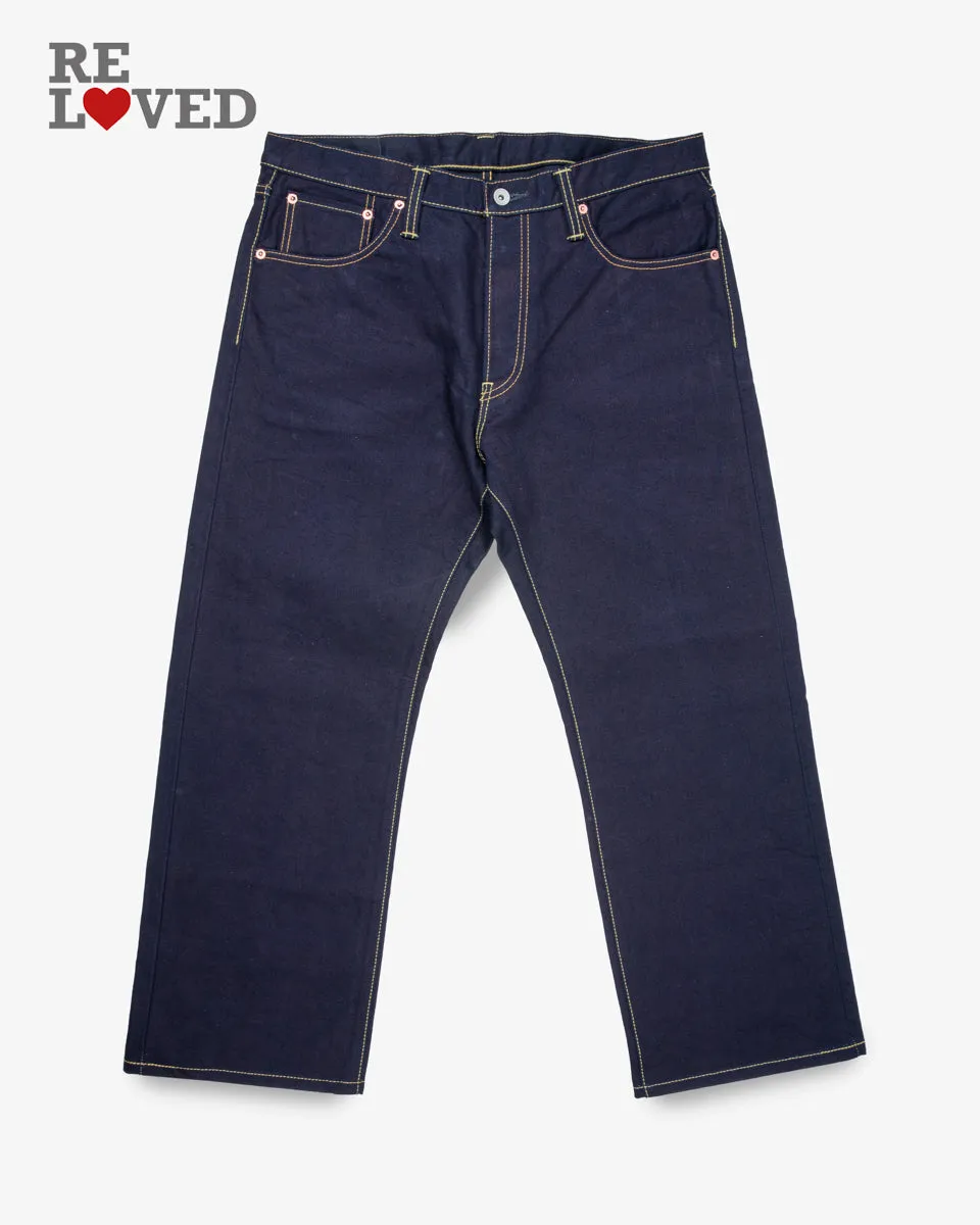 14oz Selvedge Denim Straight Cut Jeans - Indigo/Black (IH-634s-142ib) Tag 36, Hemmed to 27.0" sold by Iron Heart