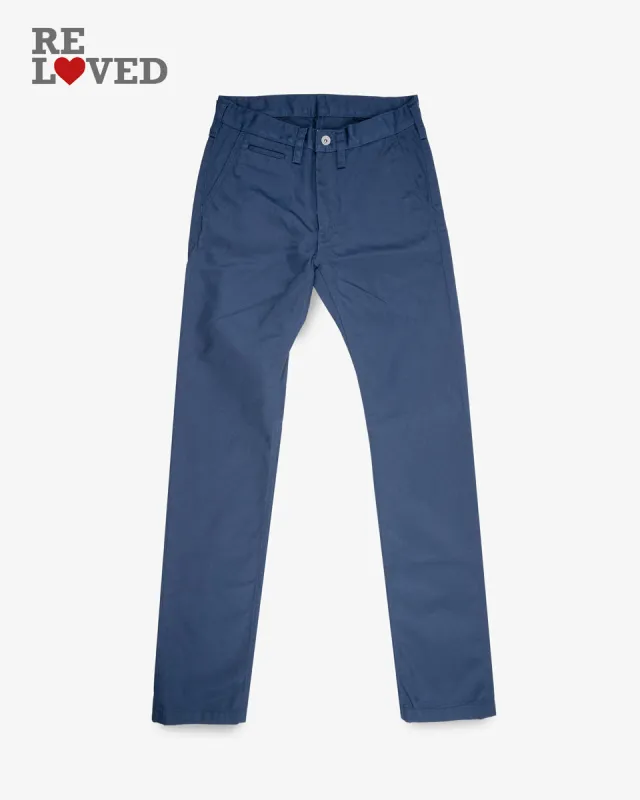 9oz Mercerised Selvedge Cotton Relaxed Tapered Cut Chinos - Navy (IH-727-NAV) Tag 30, Hemmed to 35.0" made by Iron Heart