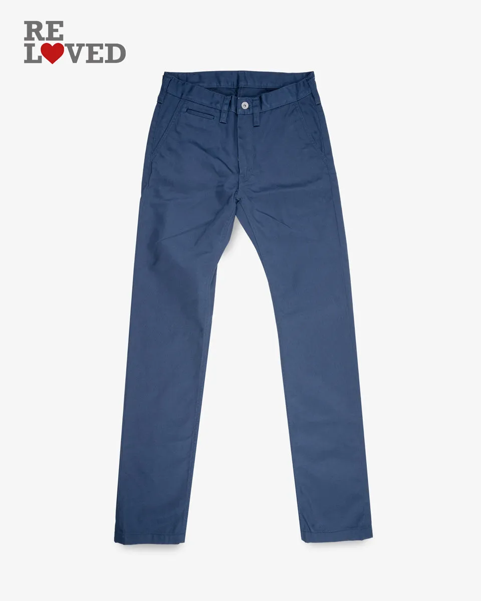 9oz Mercerised Selvedge Cotton Relaxed Tapered Cut Chinos - Navy (IH-727-NAV) Tag 30, Hemmed to 35.0" sold by Iron Heart